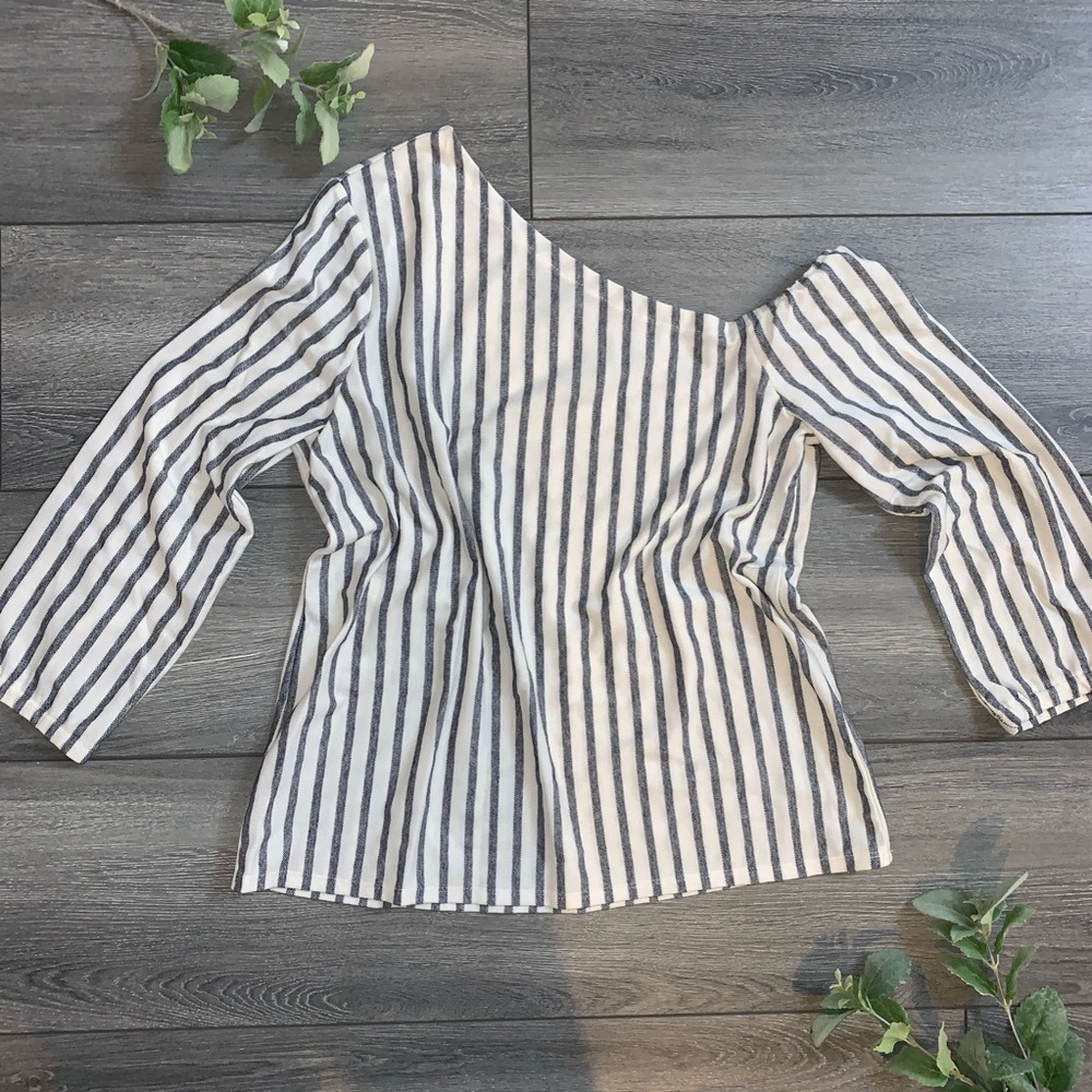 Grey Striped Banana Republic One Shoulder Top